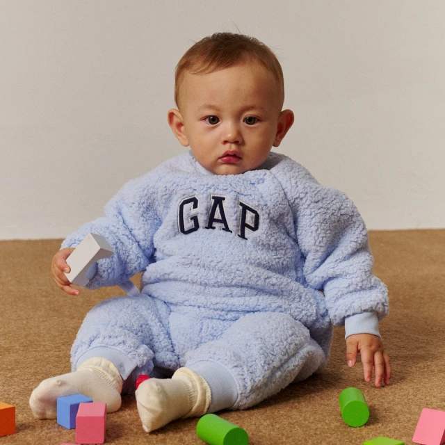 【GAP】嬰兒裝 Logo刺繡刷毛熊耳造型帽長袖包屁衣/連身衣-海軍藍(644733) 歷史價格詳細信息