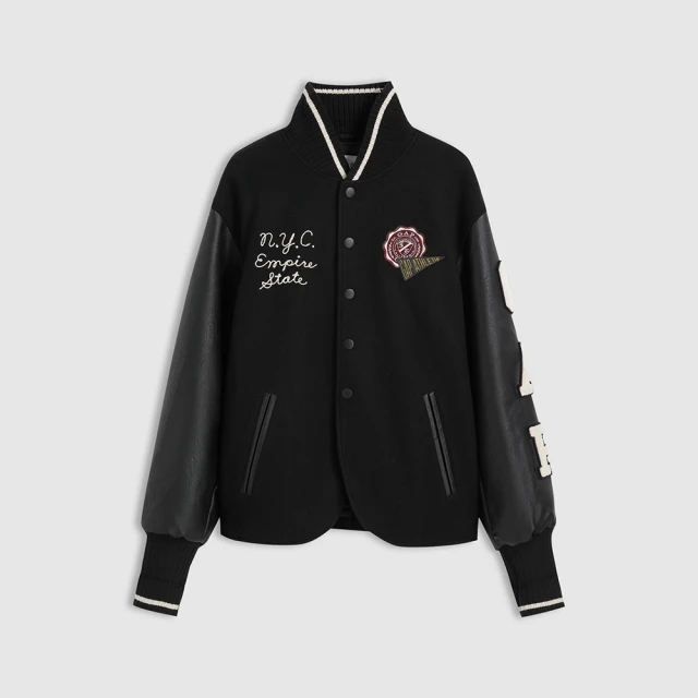 【GAP】男裝 Logo刺繡布章立領棒球外套-黑色(640138) 價格比較,價格查詢,歷史價格詳細信息