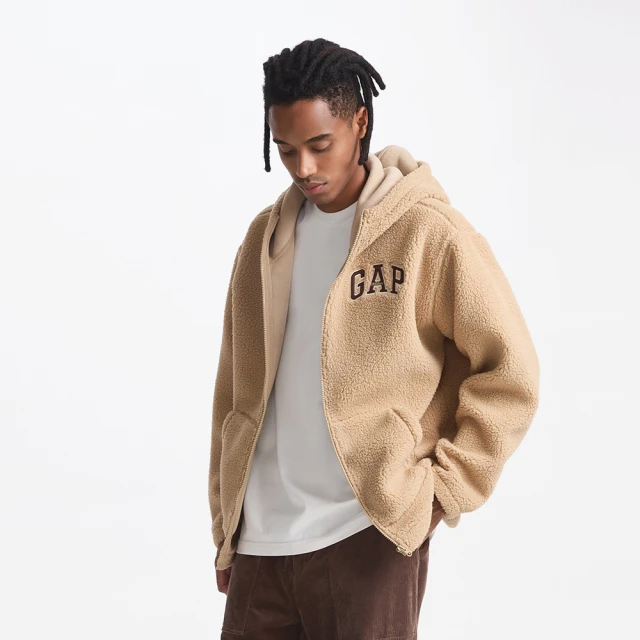 【GAP】男女同款 Logo刺繡刷毛連帽外套 碳素軟磨系列-黑色(609115) 歷史價格詳細信息