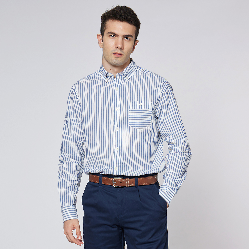 【NAUTICA】男裝 海洋風條紋長袖襯衫(藍) 歷史價格詳細信息