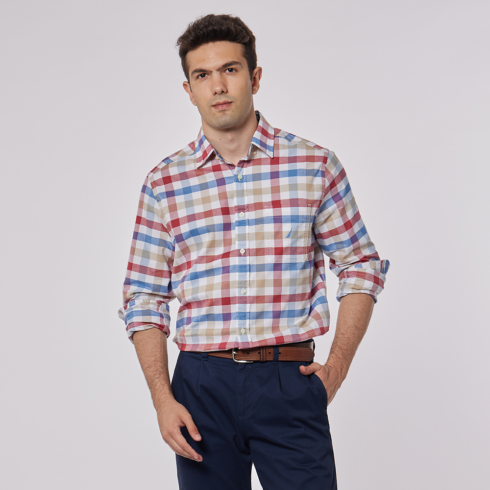 nautica 粉紅色白細紋長袖襯衫,尺寸:L,肩寬:47.5cm,純棉,少穿極新,降價大出清. 歷史價格詳細信息