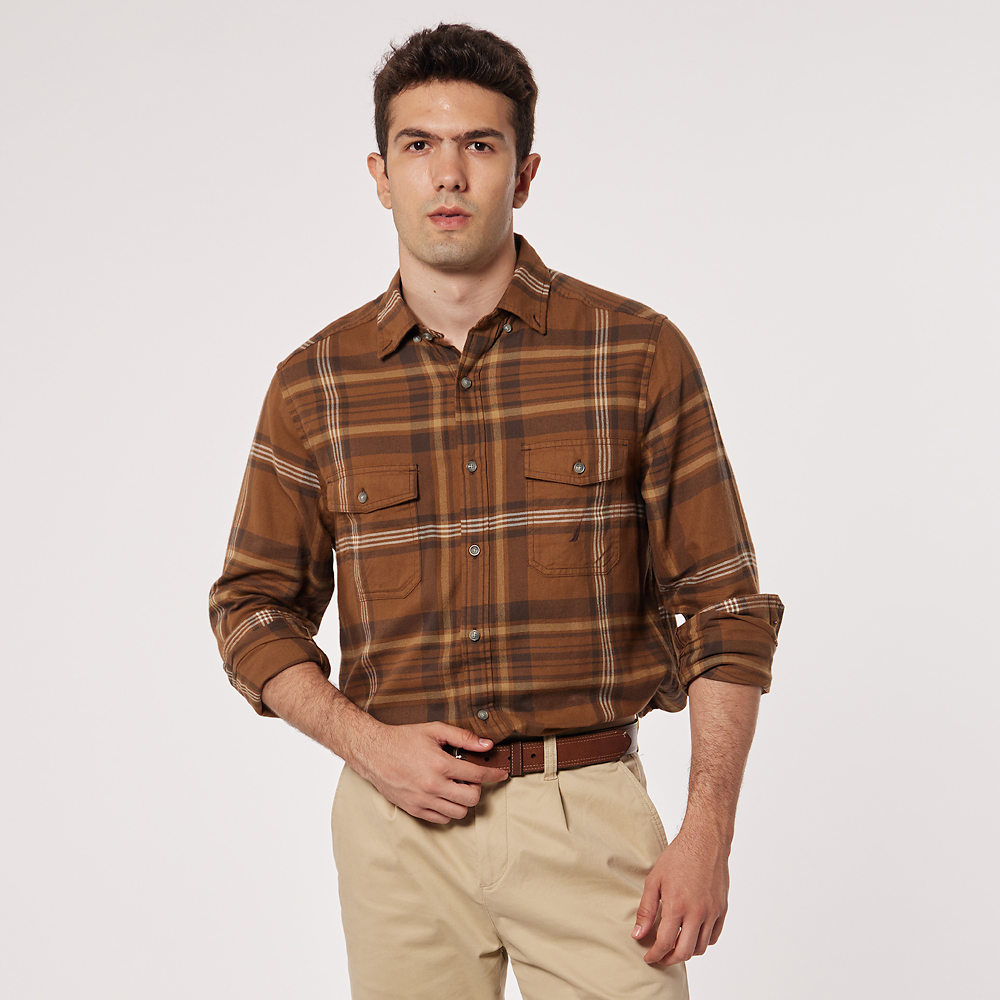 【NAUTICA】男裝休閒格紋長袖襯衫(紅藍) 歷史價格詳細信息