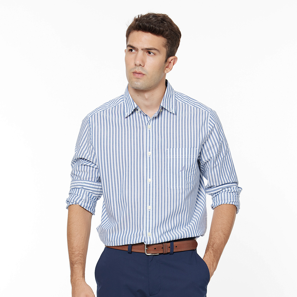【NAUTICA】男裝 直條紋清新短袖襯衫(藍白色) 歷史價格詳細信息