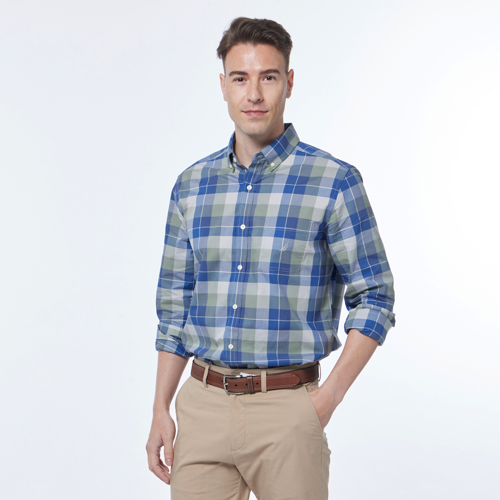 【NAUTICA】男裝 質感清新格紋短袖襯衫(淺藍) 歷史價格詳細信息