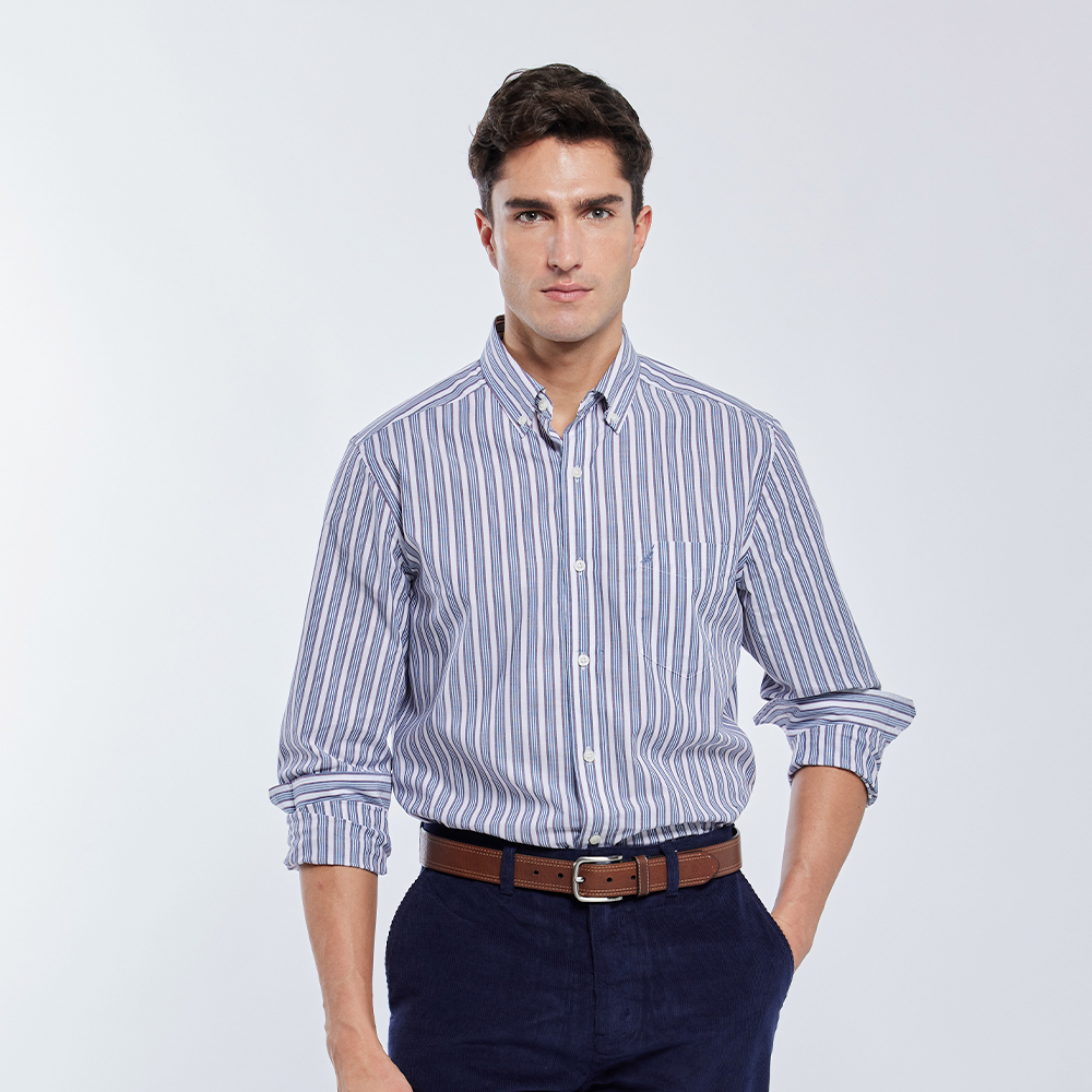 【NAUTICA】男裝 百搭條紋吸濕排汗長袖襯衫(白) 歷史價格詳細信息