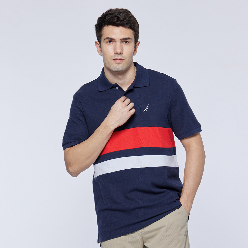 【NAUTICA】男裝 跳色拼接短袖POLO衫(深藍色) 歷史價格詳細信息