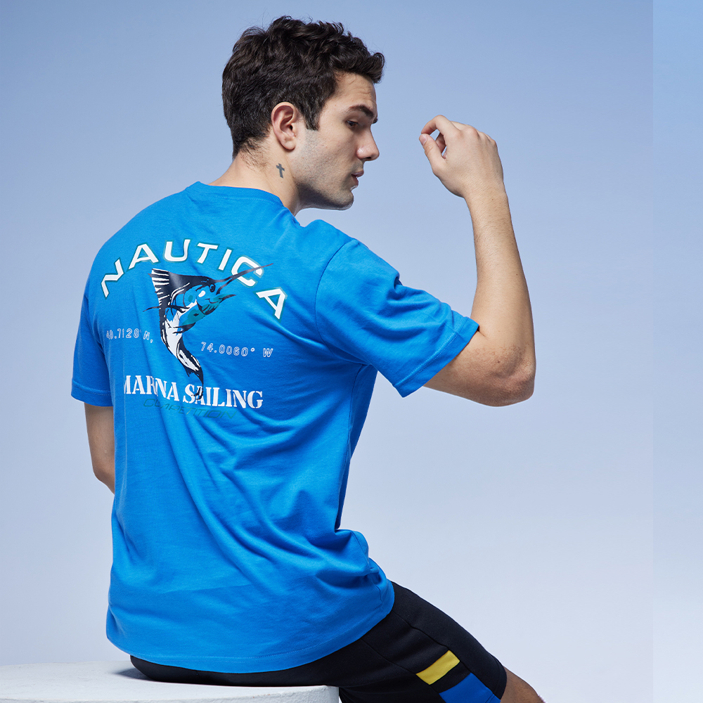 【NAUTICA】男裝 COMPETITION吸濕排汗撞色拼接長袖T恤(寶藍) 歷史價格詳細信息