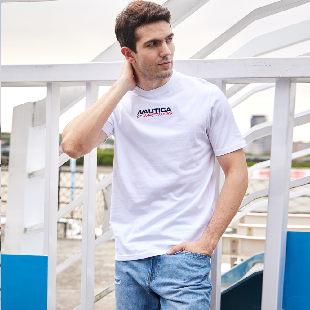 【NAUTICA】男裝 COMPETITION吸濕排汗撞色拼接長袖T恤(寶藍) 歷史價格詳細信息