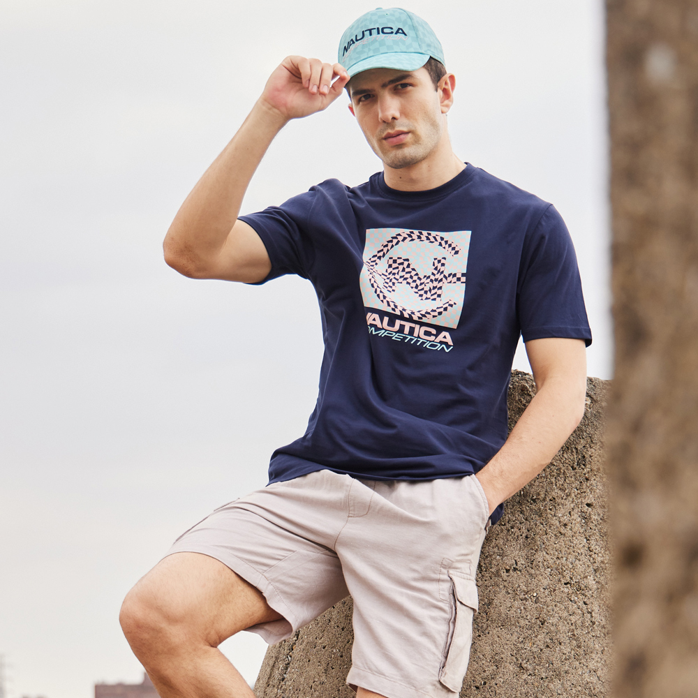 【NAUTICA】男裝 COMPETITION吸濕排汗撞色拼接長袖T恤(寶藍) 歷史價格詳細信息