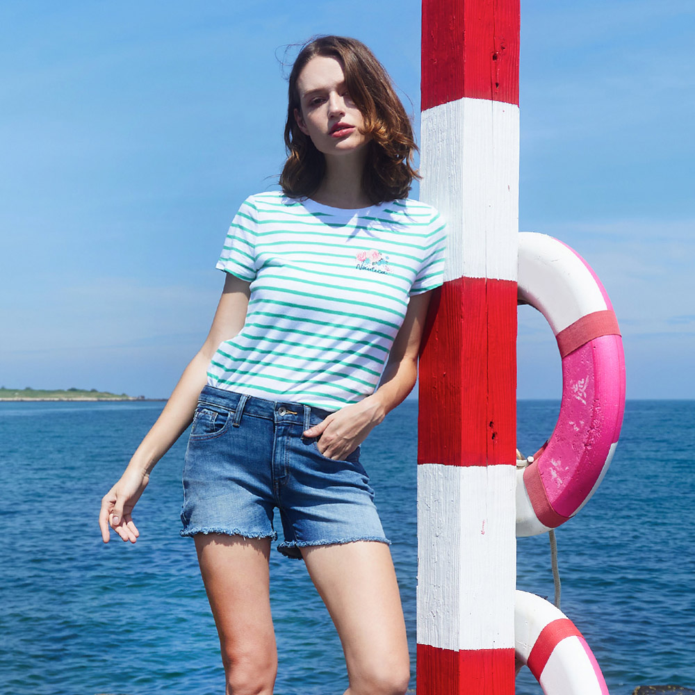 【NAUTICA】女裝 簡約撞色華夫格V領長袖T恤(粉色) 歷史價格詳細信息