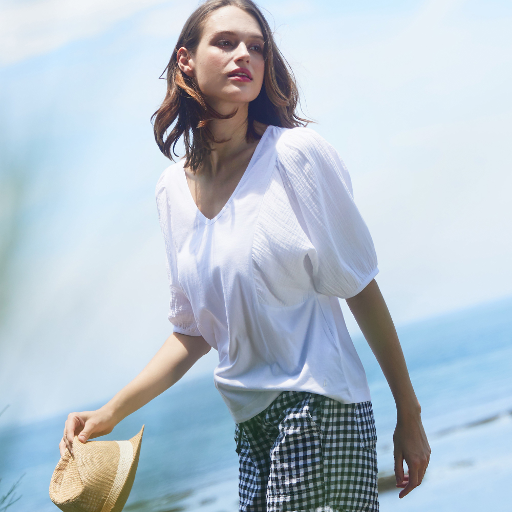 【NAUTICA】女裝拼接傘狀造型短袖T恤(白) 歷史價格詳細信息