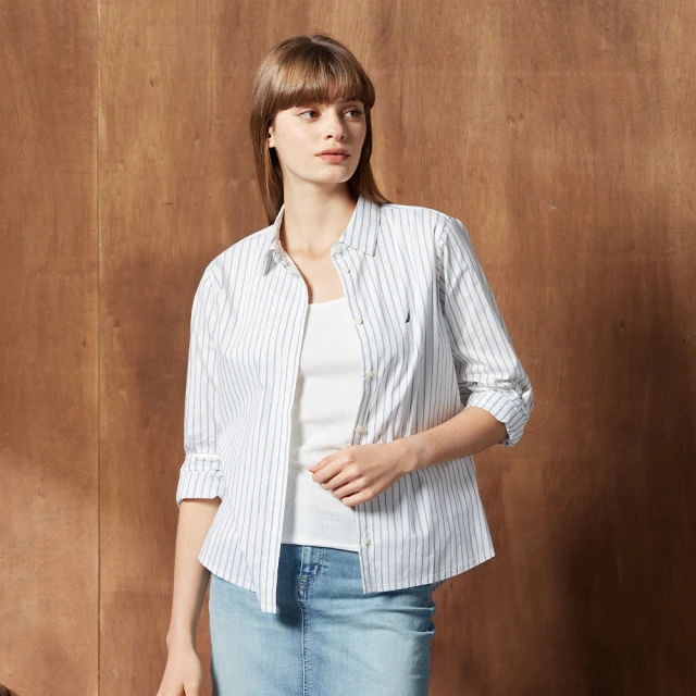 【NAUTICA】女裝 簡約撞色華夫格V領長袖T恤(粉色) 歷史價格詳細信息