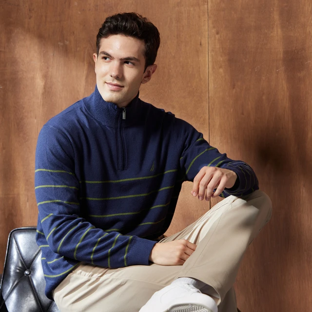 【NAUTICA】男裝 立領撞色刷毛長袖連帽T恤(藍) 歷史價格詳細信息