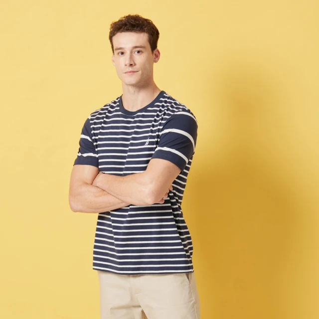 【NAUTICA】男裝 拼接造型吸濕排汗短袖POLO衫(深藍) 歷史價格詳細信息