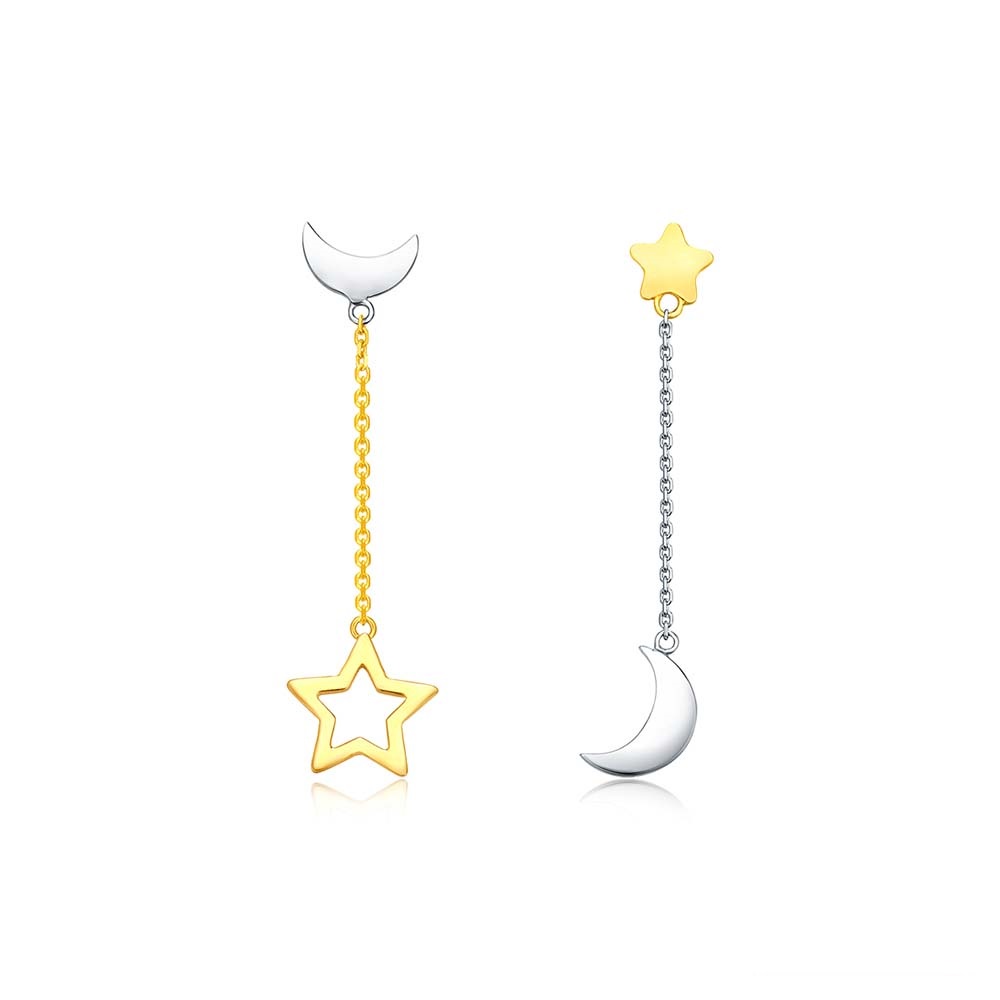周大福 浪漫星月垂墜18白K金/黃K金雙色耳環 歷史價格詳細信息