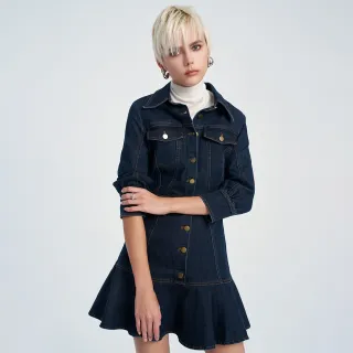 MOMA 藍黑菱格紋線條前下襬層次不規則側拉鍊鬆緊腰圍長裙 / 36 / 2355 歷史價格詳細信息