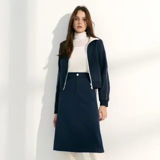 MOMA 藍黑菱格紋線條前下襬層次不規則側拉鍊鬆緊腰圍長裙 / 36 / 2355 歷史價格詳細信息