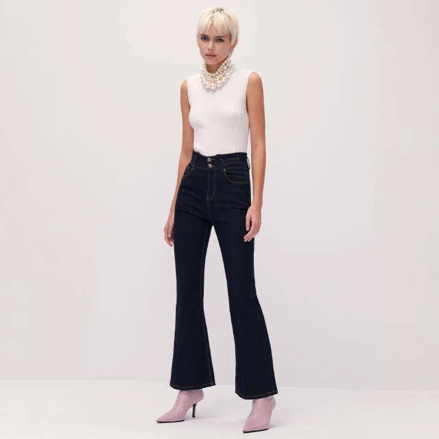 深藍色微喇牛仔褲女士2024夏季新款墜感高腰顯瘦大碼彈力喇叭褲子 歷史價格詳細信息