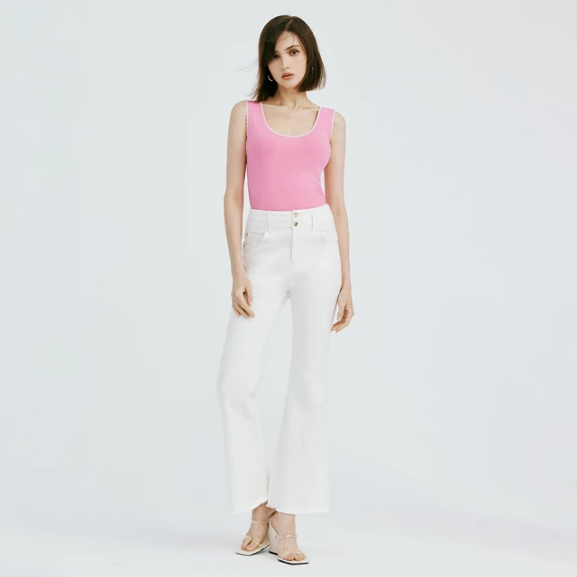 白色微喇叭牛仔褲女春季高腰窄版修身顯瘦闊腿褲子小個子拖地長褲 歷史價格詳細信息