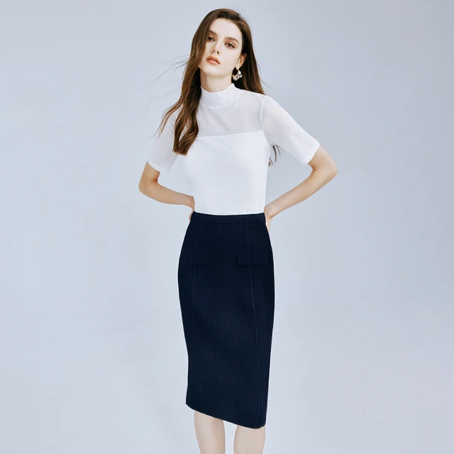 MOMA 藍黑菱格紋線條前下襬層次不規則側拉鍊鬆緊腰圍長裙 / 36 / 2355 歷史價格詳細信息