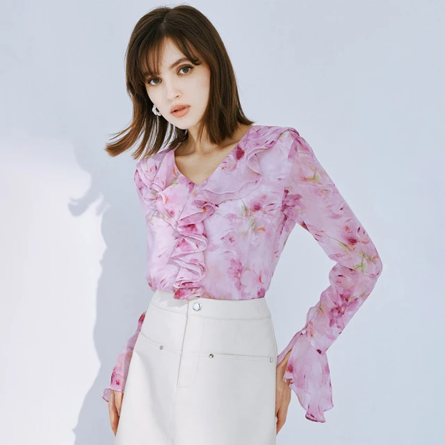 【MOMA】浪漫印花雪紡上衣(粉色) 價格比較,價格查詢,歷史價格詳細信息