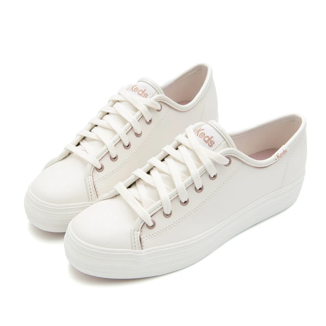 【Keds】TRIPLE KICK 時尚皮革厚底魔鬼氈休閒小白鞋-白(9193W132808) 歷史價格詳細信息
