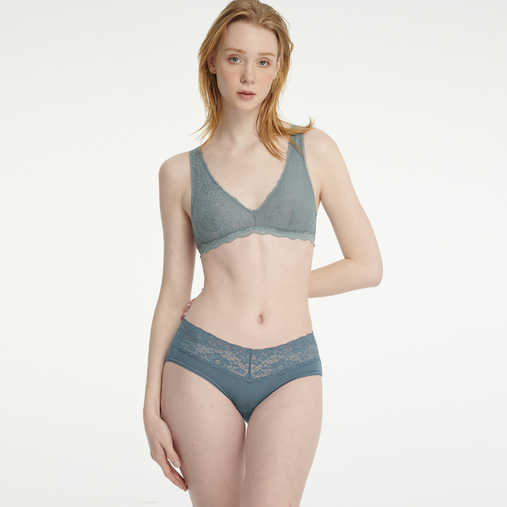 【Anden Hud】寧靜植物園．V蕾絲低腰三角內褲 純棉台灣製(卵石膚-朵朵花園) 歷史價格詳細信息