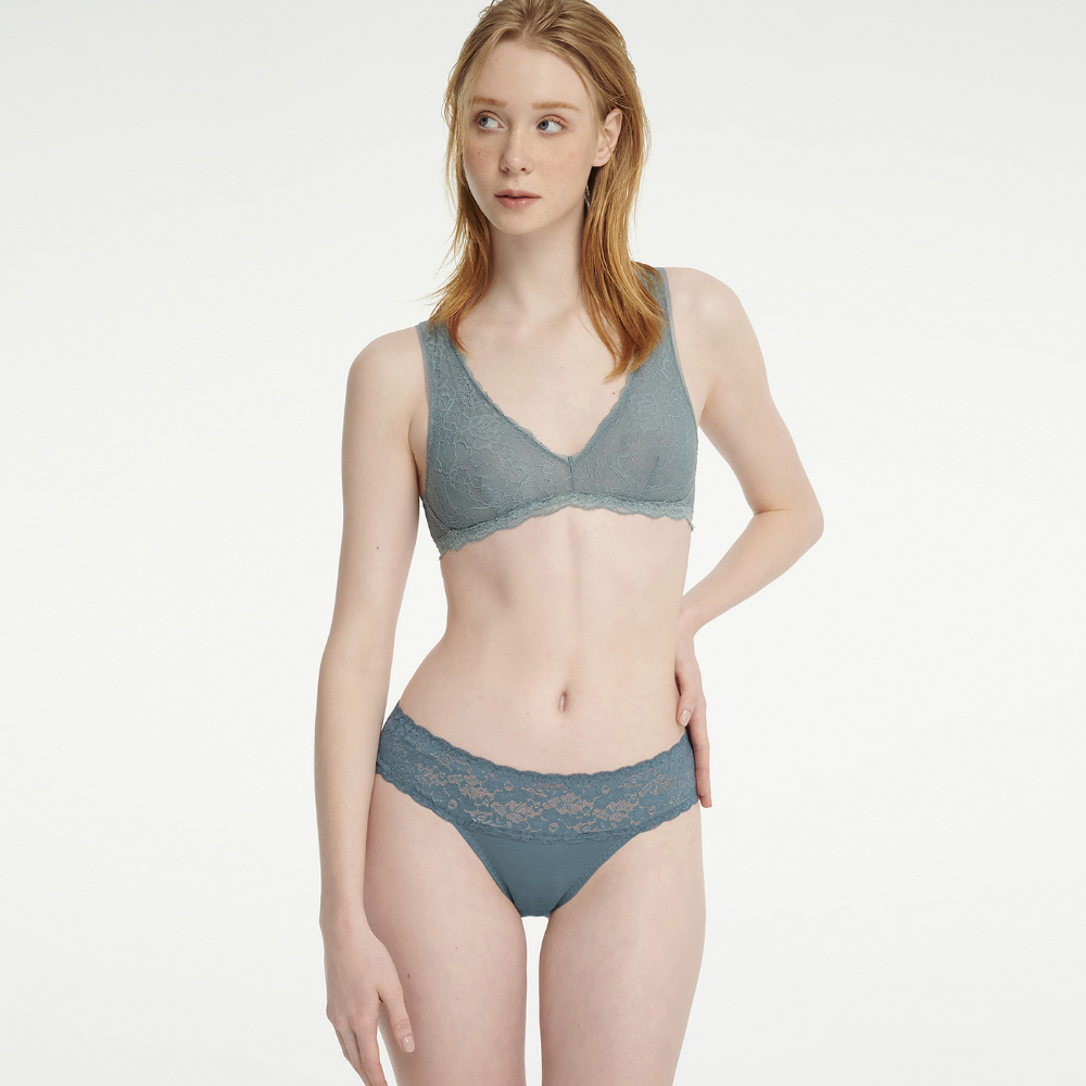 【Anden Hud】寧靜植物園．雙蕾絲邊高衩低腰三角內褲 純棉台灣製(忘憂綠-小雛菊) 歷史價格詳細信息