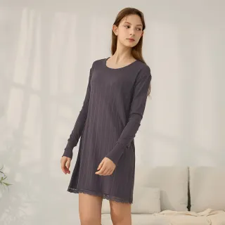 【Anden Hud】連身_Happy mind．蕾絲拼接長袖羅紋睡衣(夜幕紫) 純棉台灣製 歷史價格詳細信息