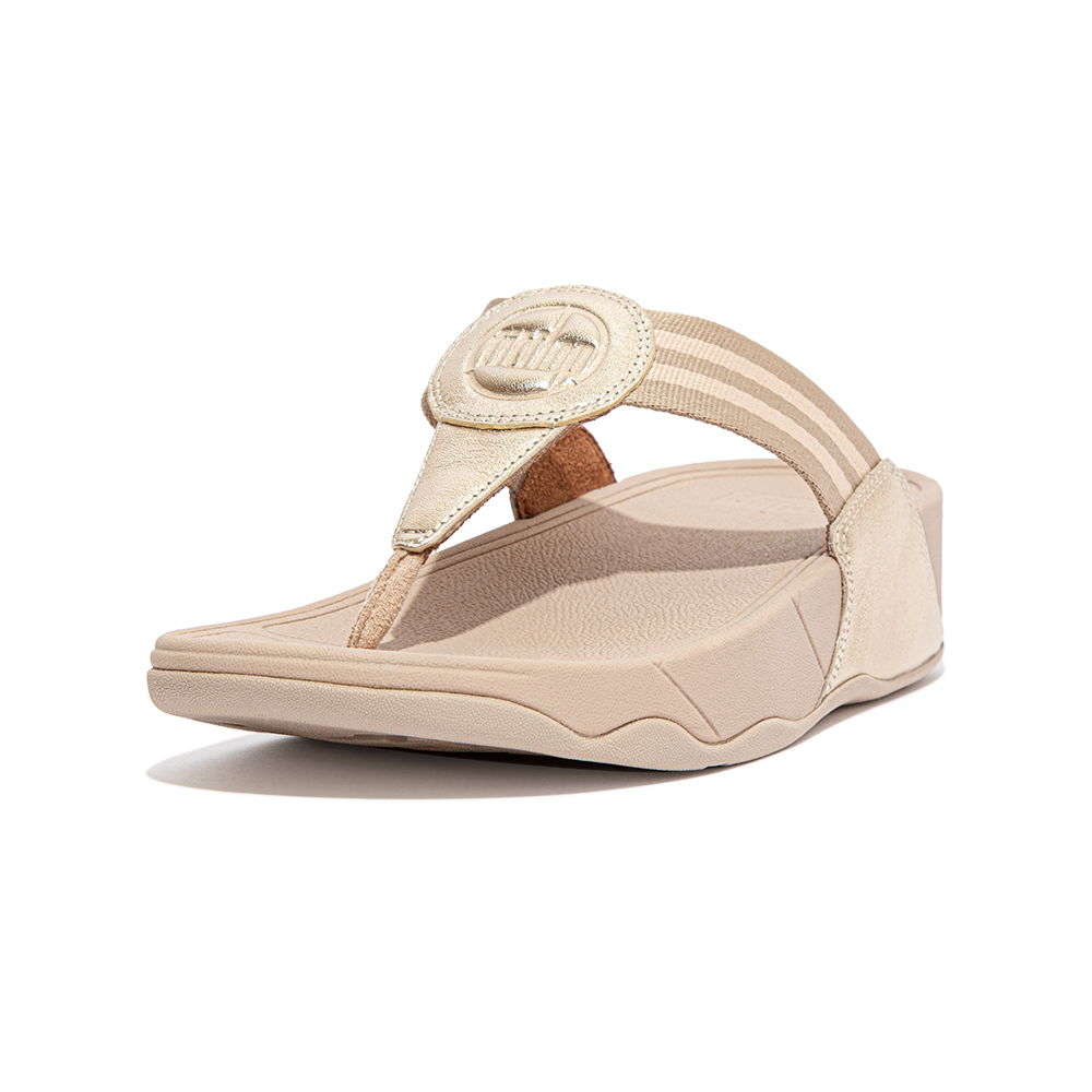 【FitFlop】WALKSTAR FINESTRIPE WEBBING TOE-POST SANDALS經典復刻LOGO夾腳涼鞋-女(珊瑚橙色) 歷史價格詳細信息