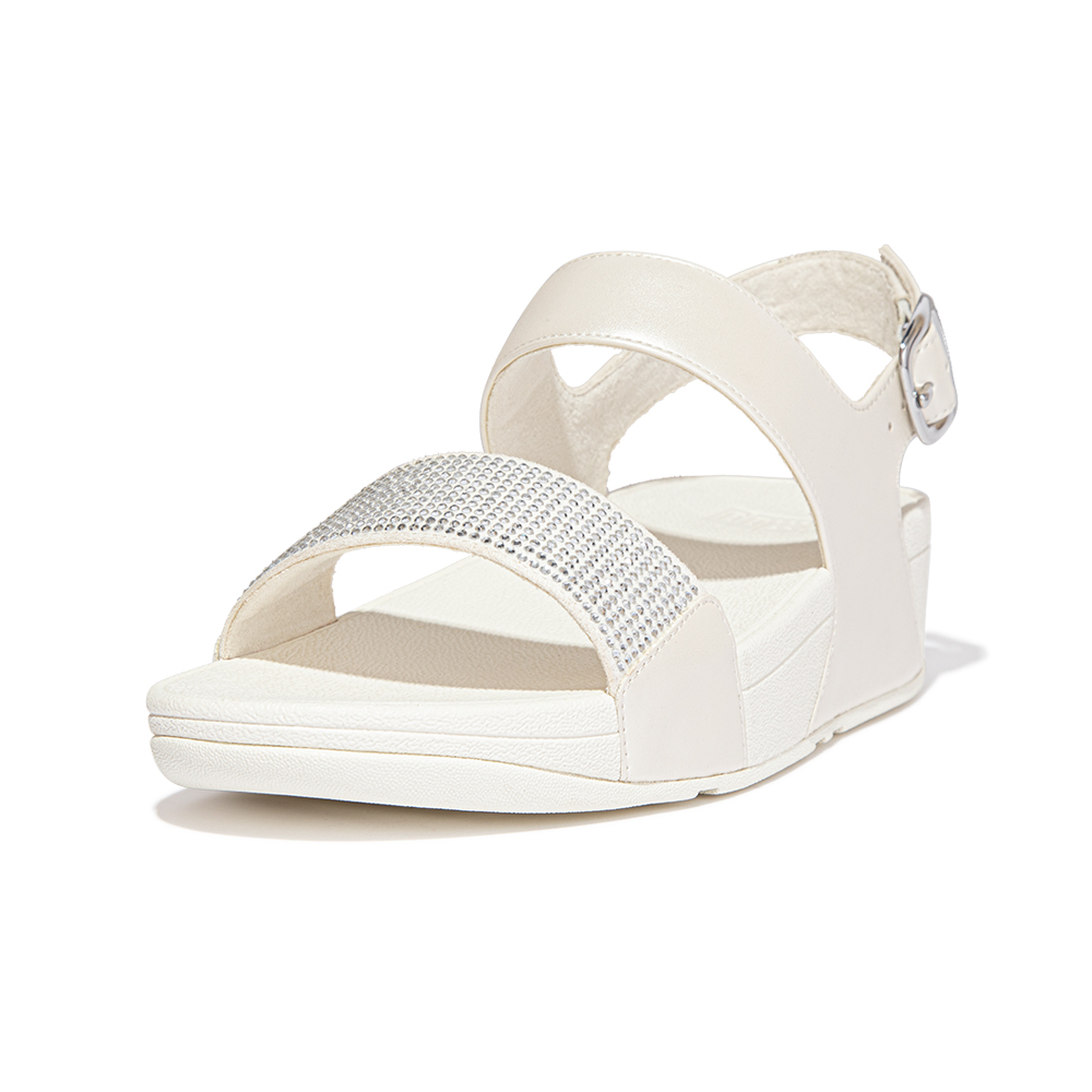 【FitFlop】LULU CRYSTAL-BUCKLE LEATHER CROSS SLIDES 環形閃亮金屬扣飾交叉涼鞋-女(奶油色) 歷史價格詳細信息