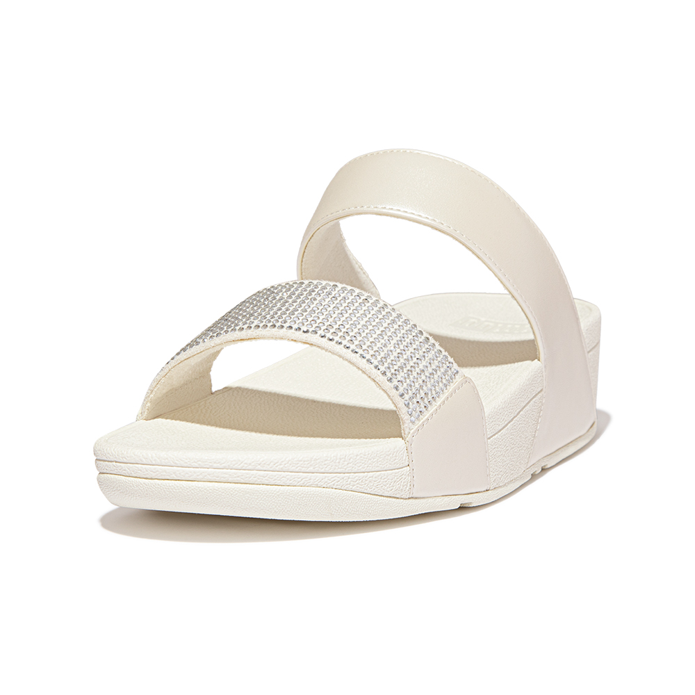 【FitFlop】LULU CRYSTAL-BUCKLE LEATHER CROSS SLIDES 環形閃亮金屬扣飾交叉涼鞋-女(奶油色) 歷史價格詳細信息