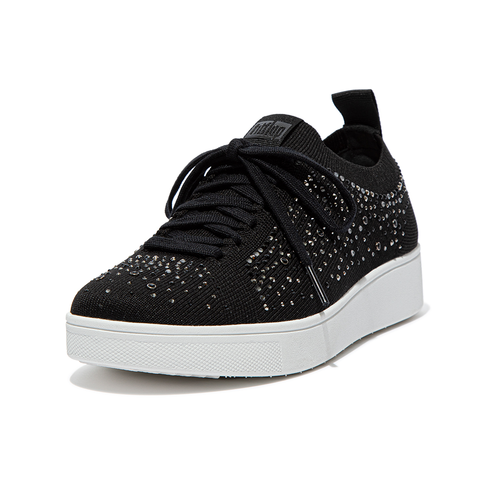 【FitFlop】RALLY OMBRE-CRYSTAL KNIT TRAINERS運動風繫帶休閒鞋-女(黑色) 歷史價格詳細信息