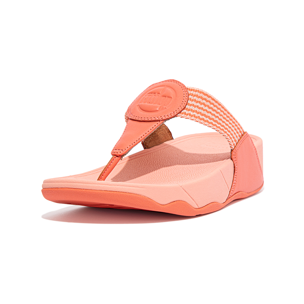 【FitFlop】WALKSTAR FINESTRIPE WEBBING TOE-POST SANDALS經典復刻LOGO夾腳涼鞋-女(珊瑚橙色) 歷史價格詳細信息