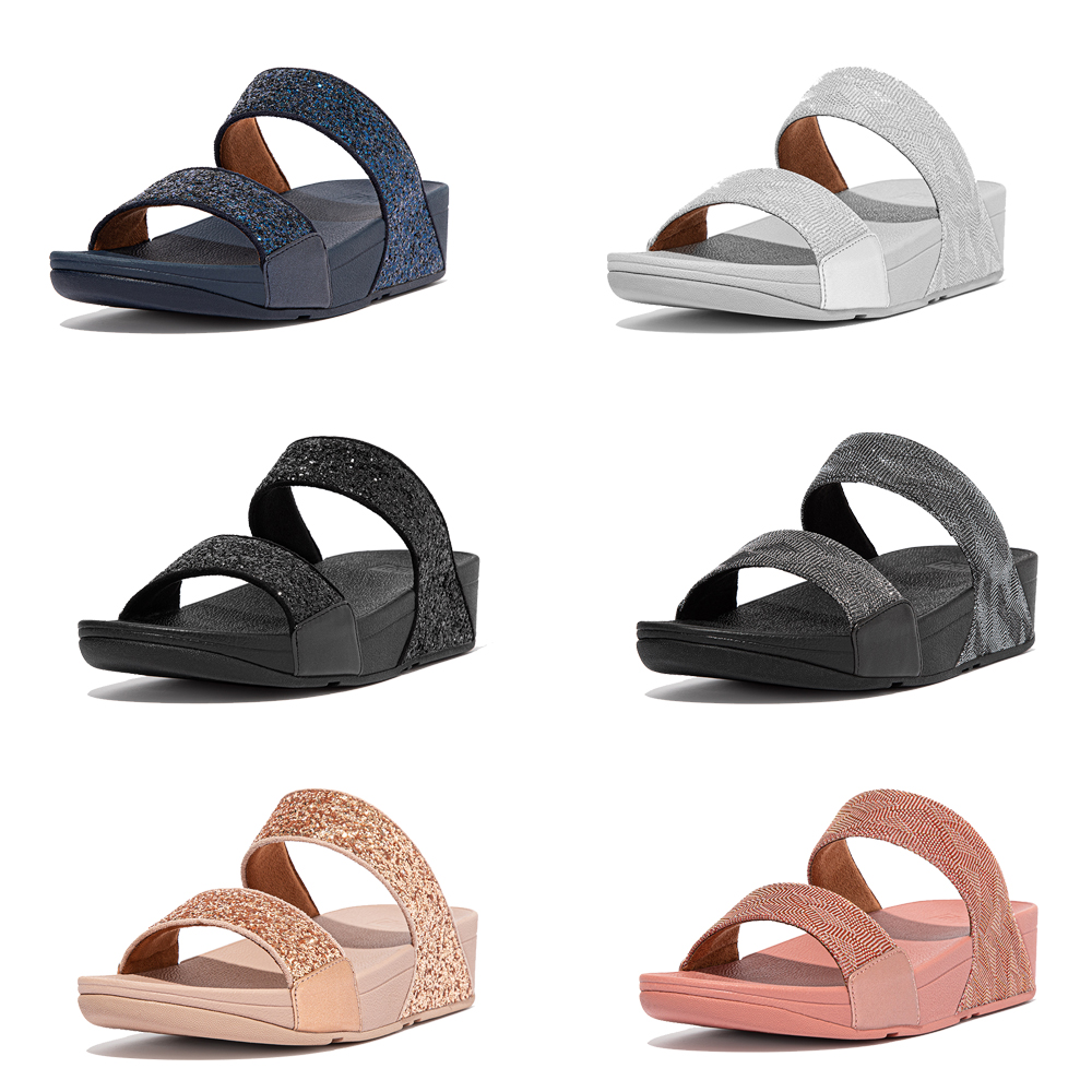 【FitFlop】LULU GLITTER ADJUSTABLE SLIDES 可調整式雙帶涼鞋-女(靓黑色) 歷史價格詳細信息