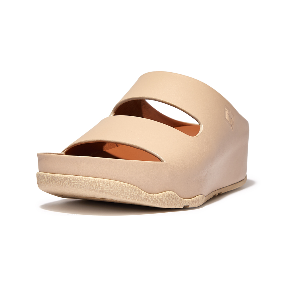 【FitFlop】SHUV TWO-BAR LEATHER SLIDES 簡約造型雙帶涼鞋-女(梅紅色) 歷史價格詳細信息