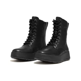 【FitFlop】F-MODE LEATHER/SUEDE FLATFORM SNEAKERS運動風厚底繫帶休閑鞋-女(黑色) 歷史價格詳細信息