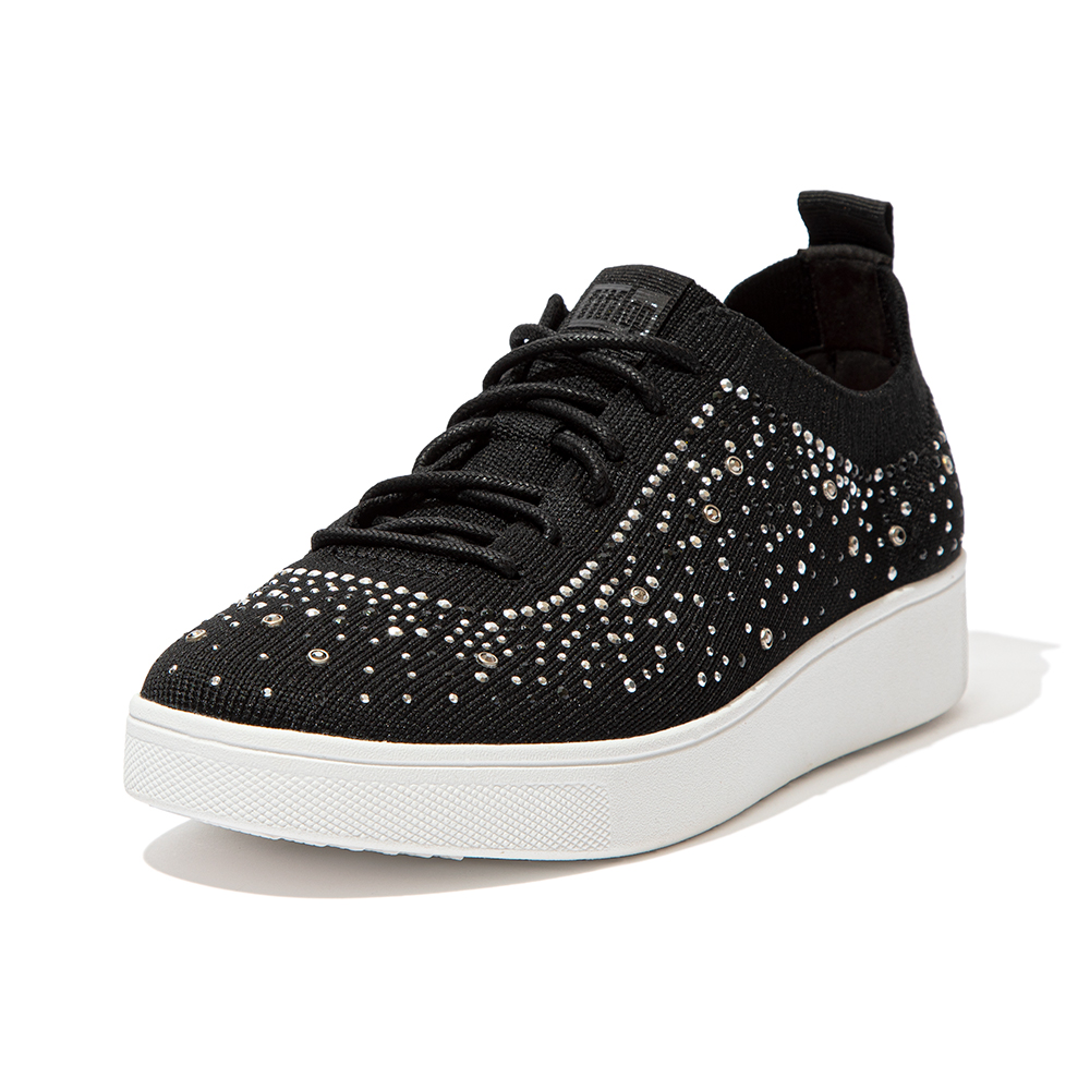 【FitFlop】RALLY OMBRE-CRYSTAL KNIT TRAINERS運動風繫帶休閒鞋-女(黑色) 歷史價格詳細信息