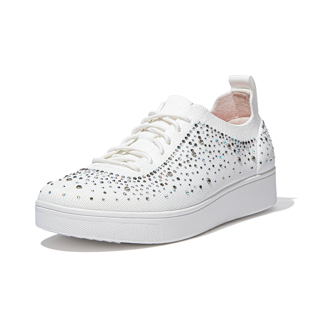 【FitFlop】RALLY OMBRE-CRYSTAL KNIT TRAINERS運動風繫帶休閒鞋-女(黑色) 歷史價格詳細信息