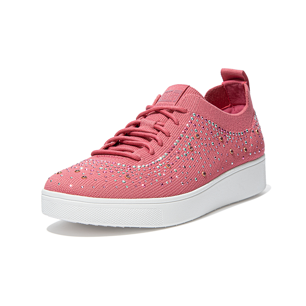 【FitFlop】RALLY OMBRE-CRYSTAL KNIT TRAINERS運動風繫帶休閒鞋-女(黑色) 歷史價格詳細信息