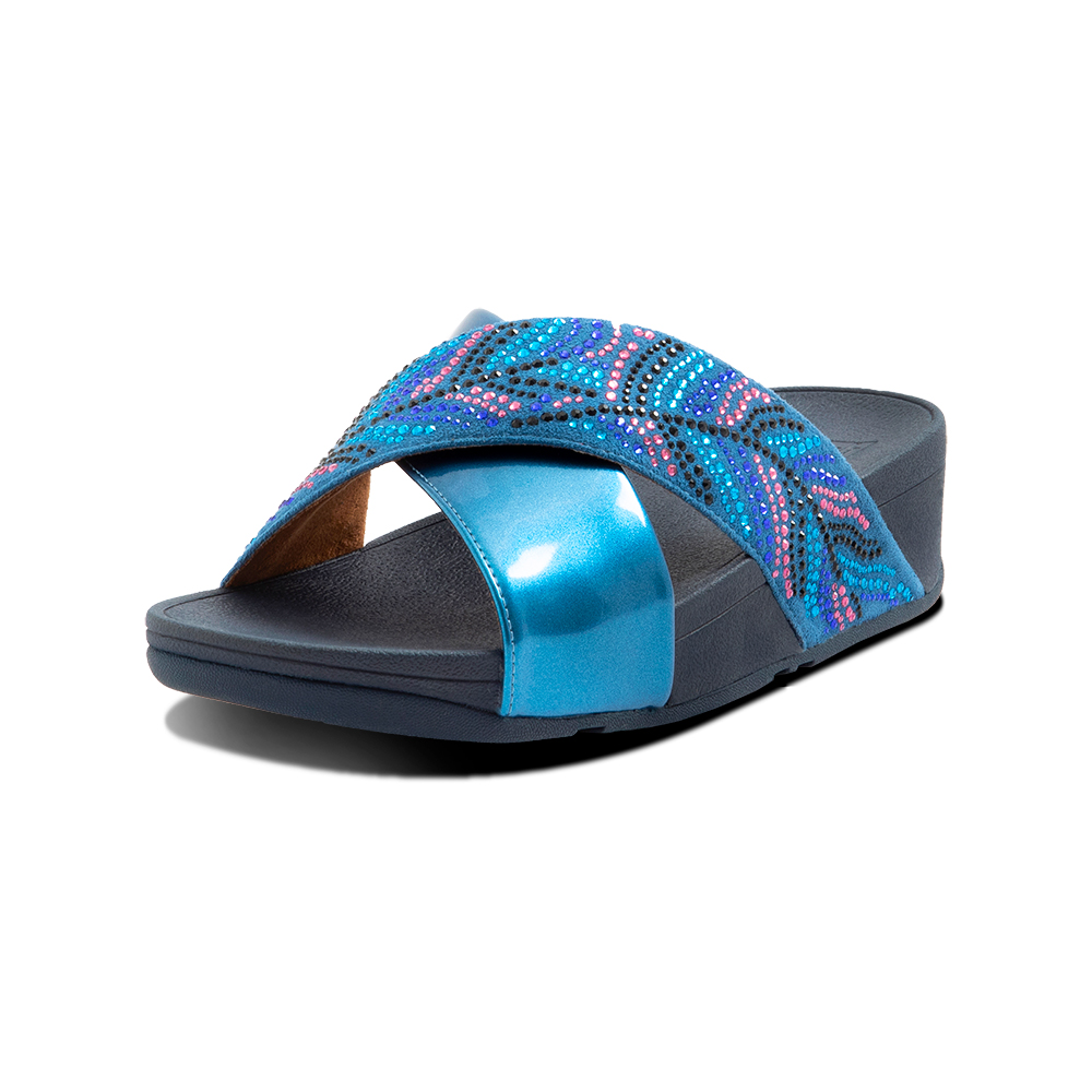 【FitFlop】LULU CRYSTAL-BUCKLE LEATHER CROSS SLIDES 環形閃亮金屬扣飾交叉涼鞋-女(奶油色) 歷史價格詳細信息