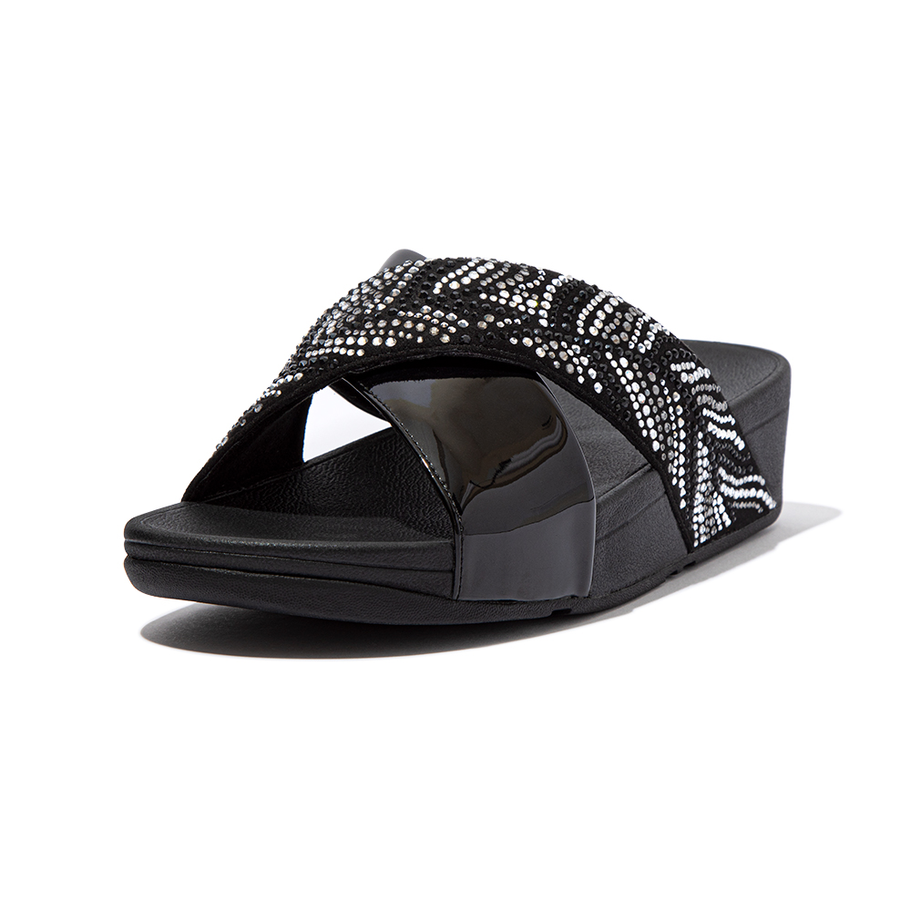 【FitFlop】LULU CRYSTAL-BUCKLE LEATHER CROSS SLIDES 環形閃亮金屬扣飾交叉涼鞋-女(奶油色) 歷史價格詳細信息