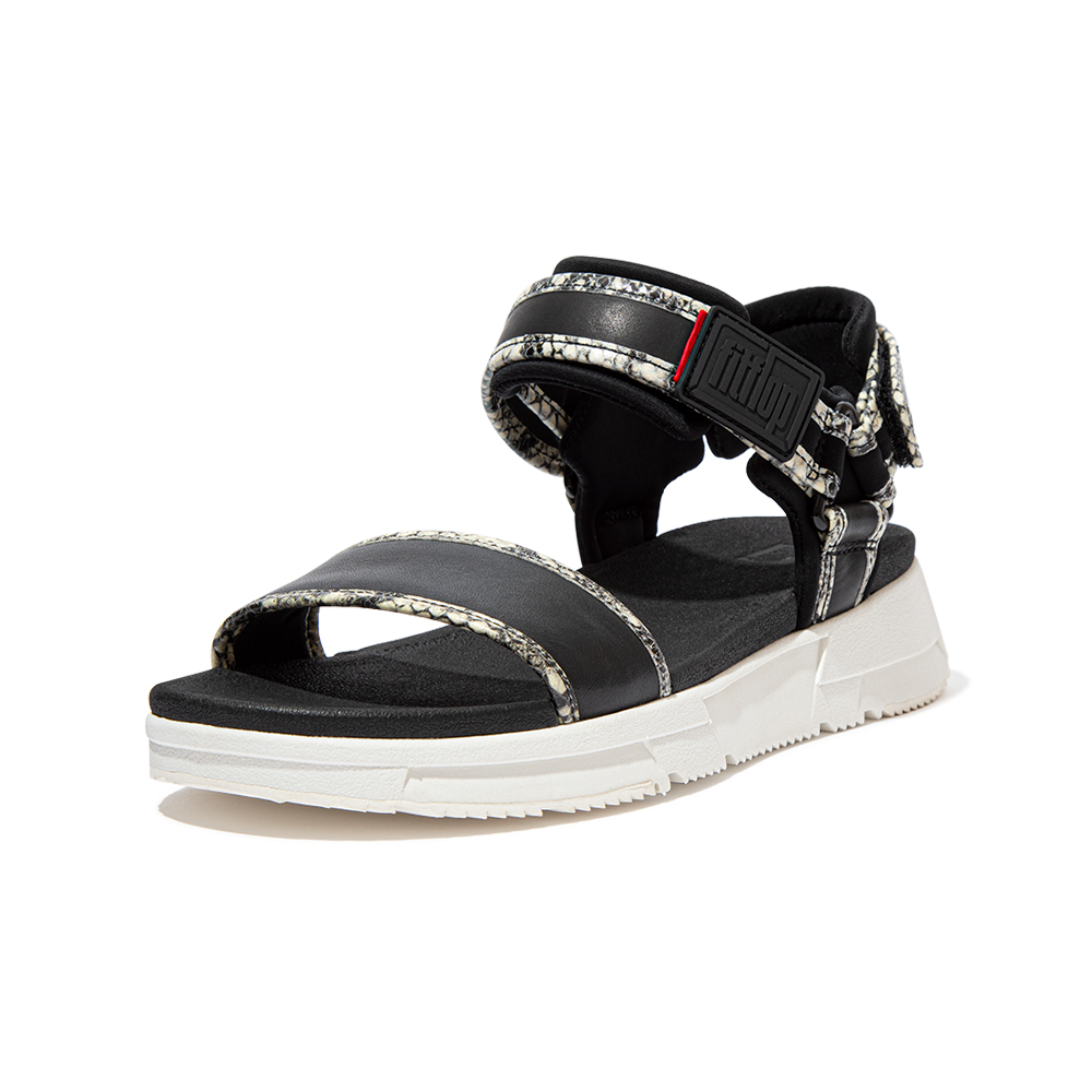 【FitFlop】HEDA SNAKE-PRINT BACK-STRAP SANDALS 時尚運動風後帶涼鞋-女(黑色/蛇紋) 歷史價格詳細信息