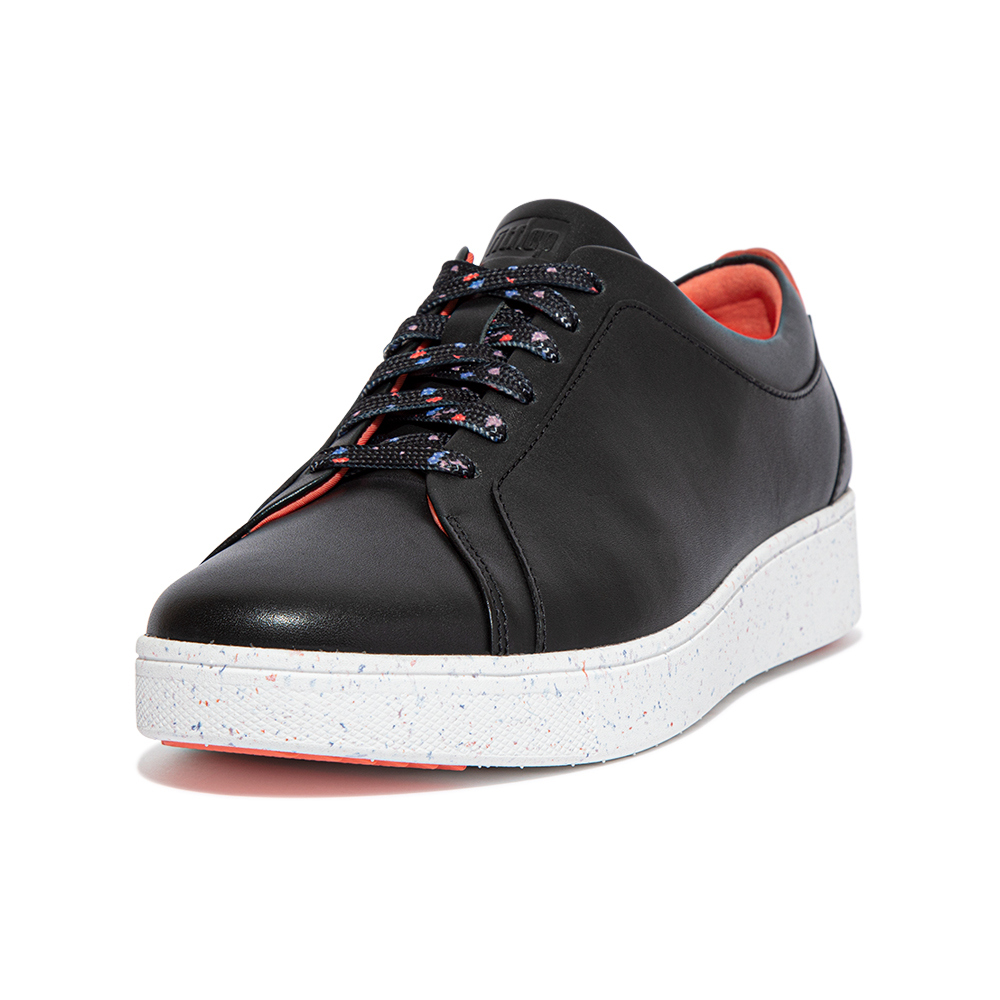 【FitFlop】RALLY SPECKLE-SOLE LEATHER SLIP-ON TRAINERS 易穿脫時尚休閒鞋-女(黑色) 歷史價格詳細信息