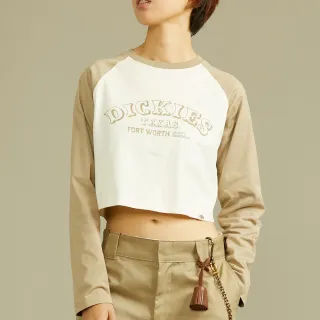 Dickies女款奶油色純棉撞色拼接短版長袖T恤|DK012338C10 歷史價格詳細信息