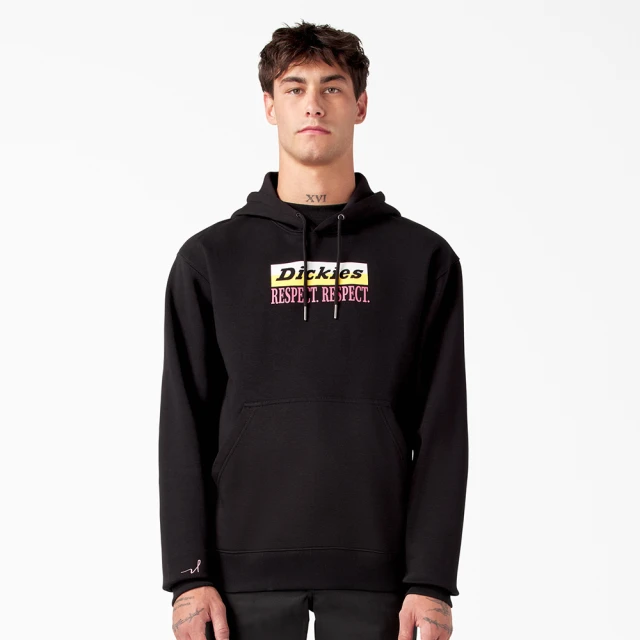 【Dickies】BCA 聯名－男款黑色單袖大Logo品牌文字印花休閒連帽大學T｜DK012217BLK 歷史價格詳細信息