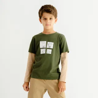 【Hang Ten】男童-Charlie Brown趣味織標多色拼接連帽T恤(米白) 歷史價格詳細信息