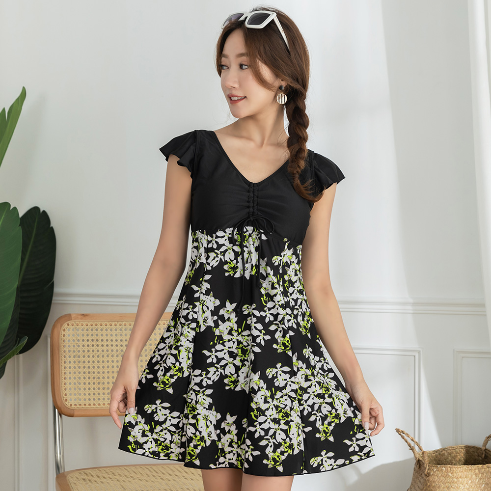 L 溫泉 泡湯 泳裝 兩件套 大尺碼 黑色顯瘦 保守連身 裙裝泳衣 海灘度假  泳衣 歷史價格詳細信息