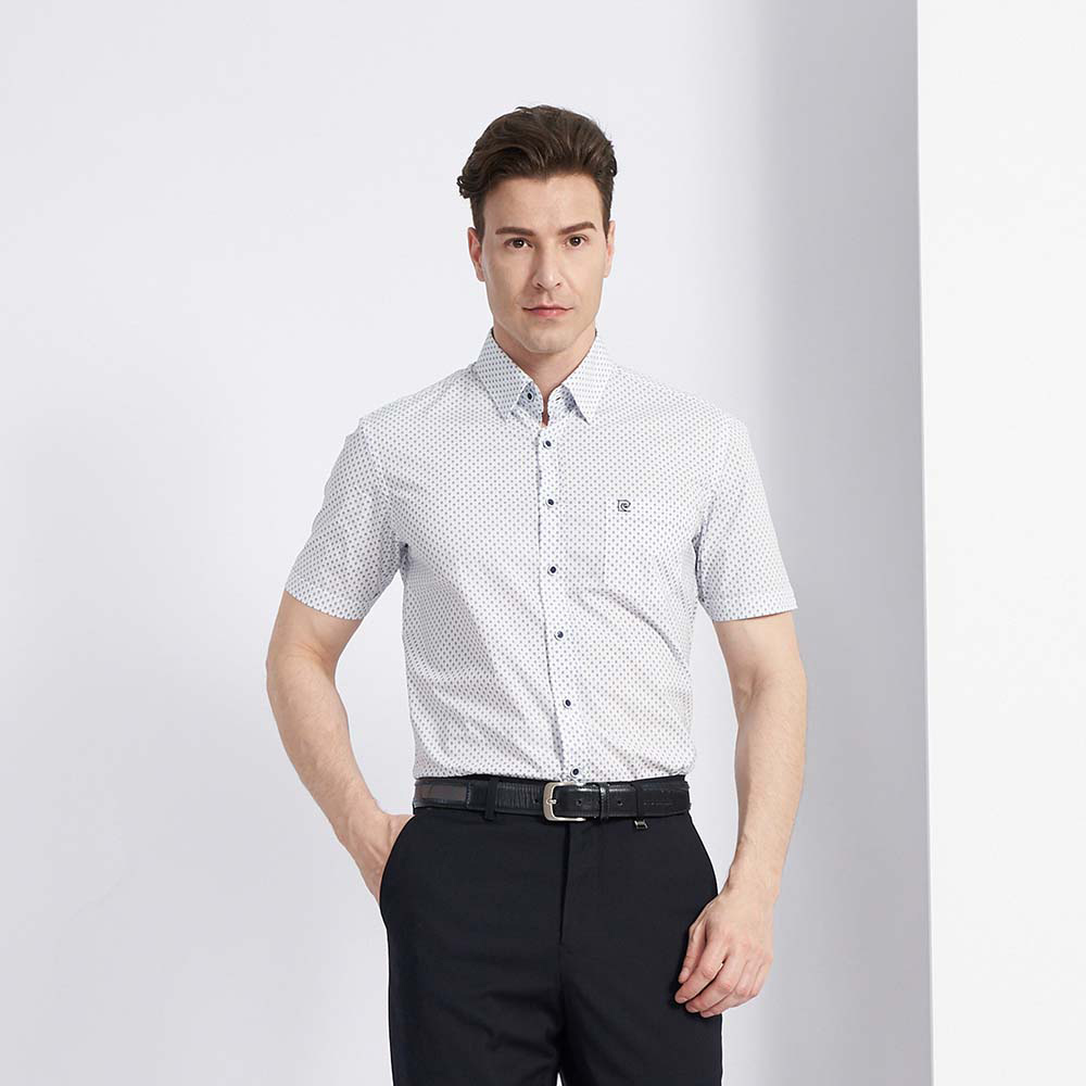 【pierre cardin 皮爾卡登】男款 進口純棉印花短袖襯衫-深藍色 (5227102-35) 歷史價格詳細信息
