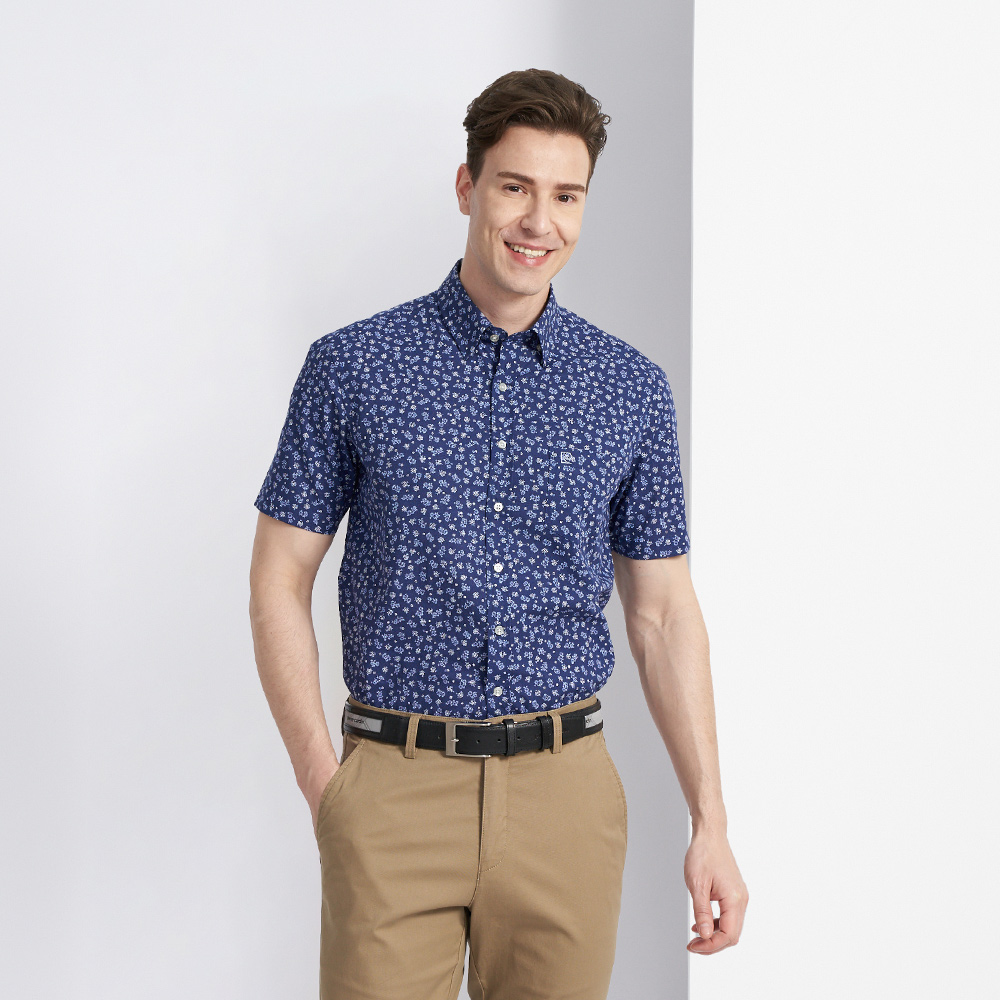 【pierre cardin 皮爾卡登】男款 進口純棉印花短袖襯衫-深藍色 (5227102-35) 歷史價格詳細信息